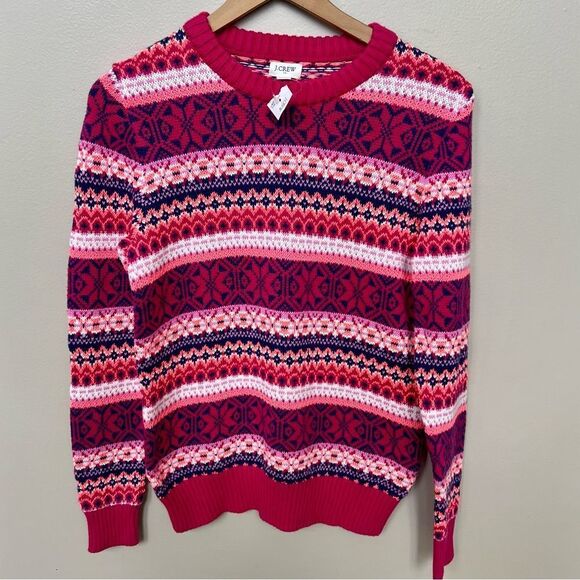 J Crew New Women Cotton Allover Fair Isle Crewneck Pullover Sweater NWT - Picture 3 of 14